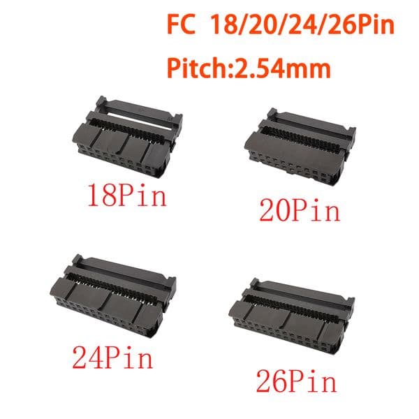 10Pcs FC 6-50Pin Female Header IDC Socket Connector 2.54mm Pitch FC 6-50P Double Row Female Header Jack Adapter for 1.27mm Wire