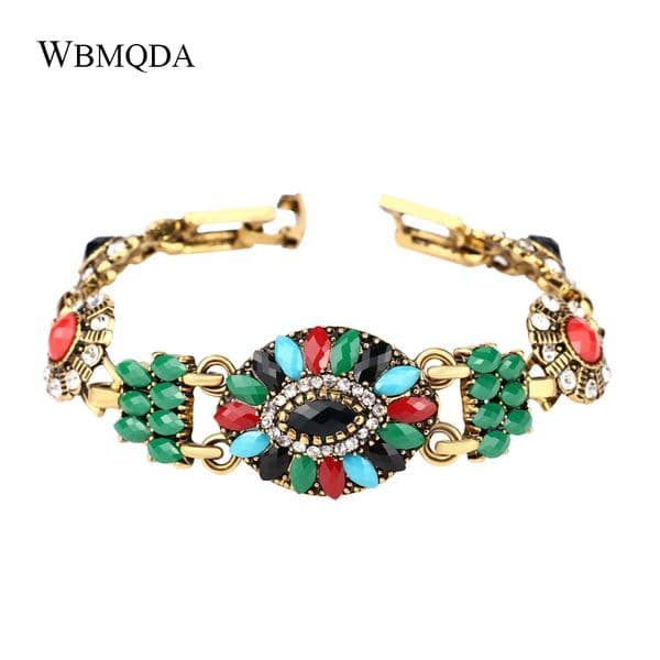 Wbmqda Turkey Jewelry Ethnic Vintage Gold Color Bracelets Colorful Resin Bracelet For Women Retro Bohemian Love Jewelry Gifts