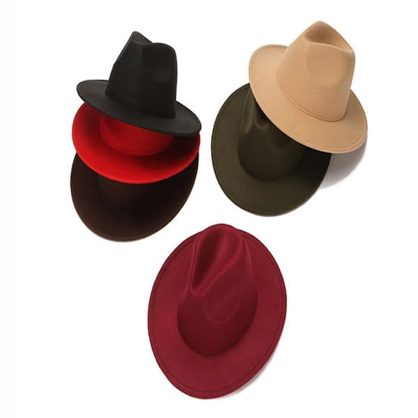 2021 Simple British Style Winter Wool Solid Color Classic Fedora Hat Men and Women Panama Jazz Hat Wide-brimmed Fedora Hat
