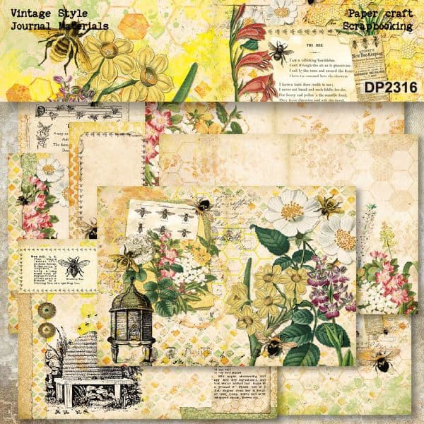 8 Sheet A5 Size Vintage Bee Scrapbooking Patterned Paper Pad Handmade Card Making Floral Craft Paper Scrapbooking Material Paper