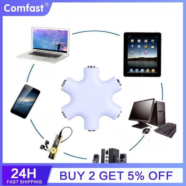 6 in 1 3.5mm Audio Aux Cable Splitter 1 Male to 5 Female Headphone Port 3.5 Jack Share Adapter for Tablet MP3 MP4 Mobile Phone
