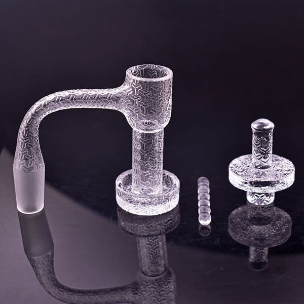 Sandblasted Smoking Full Weld Quartz Terp Slurper Banger Set with Quartz Cap Seamless Weld Beveled Edge Smoke Nails for Glass Water Bong