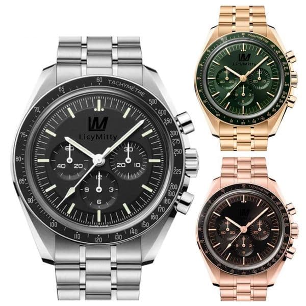 Superracing VK Quartz Chronograph black Dial Mens Watches Moonwatch Leather Strap Dark Side of the Ring Showing Tachymeter Markings Wristwatches