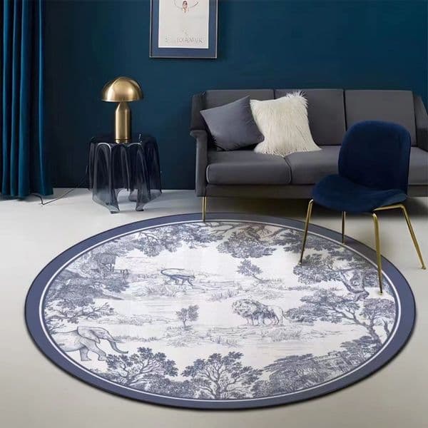 Carved Velvet Entry Mat Chinese Blue Printed Jungle Series Living Room Decoration Carpet Cloakroom Soft Mat