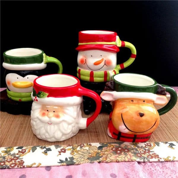 Christmas Gift Ceramic Animal Cup Santa Claus Couple Water Caribou Cartoon Glass Snowman Creative Coffee Mug with Elk 240626
