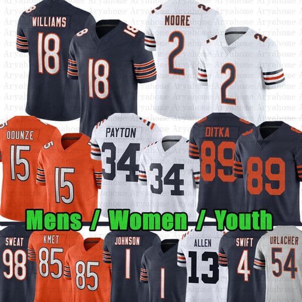 18 Caleb Williams 15 Rome Odunze DJ Moore Football Jersey Cole Kmet D'Andre Swift Walter Payton Tory Taylor Brian Urlacher Montez Sweat Keenan Allen Jaylon