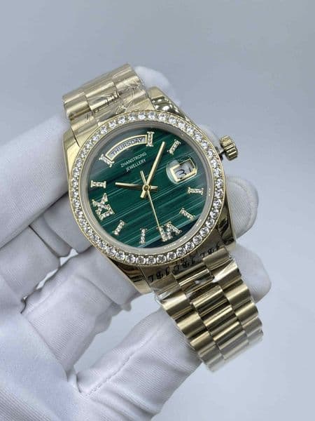 Green Face Diamonds Bezel Women's Wristwatches 36mm Automatic Mechanical Watches Gold Stainless Steel Strap Fashion Designer Top Quality Woman Lady Watch
