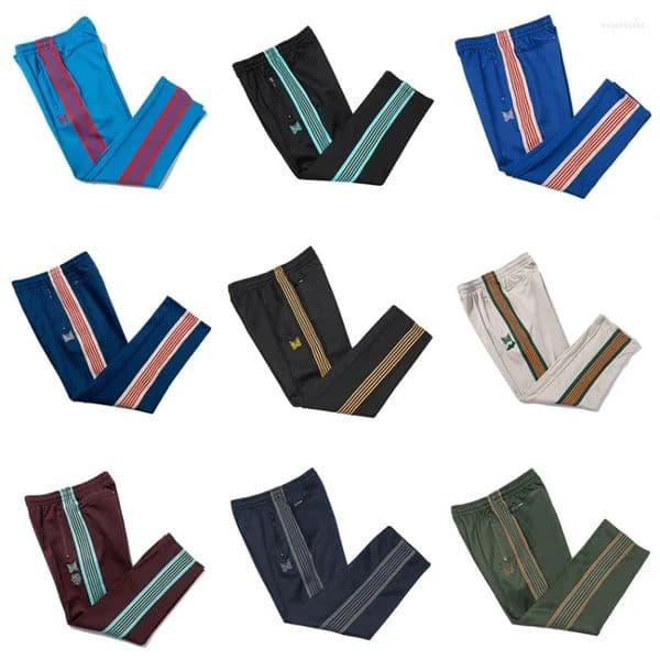 Men's Pants Fashion INS Style Streetwear Stripes Needles Sweatpants Clothing Men Women Butterfly Track AWGE Straight Trousers Trackpant
