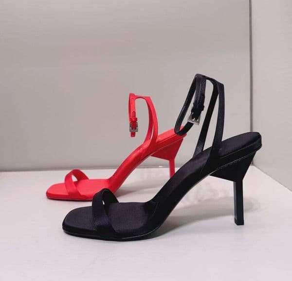 2024 SS Woman sandal 85mm Geometric-heel red satin heeled sandal high-heeled Sandali Ankle Strap pumps wedding party dress shoes 35-42Box luxury designer