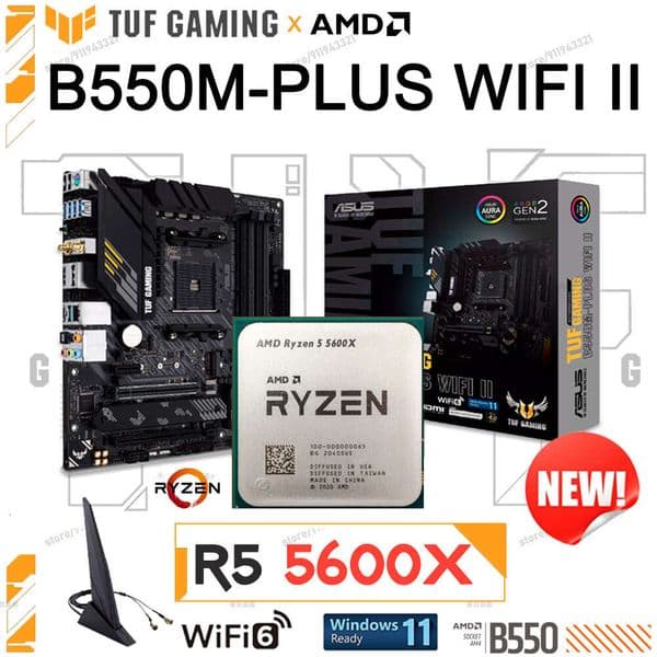 Asus TUF GAMING B550M-PLUS WIFI II AMD AM4 Motherboard Combo Ryzen Kit AM4 R5 5600X CPU AMD B550 Mainboard M.2 128GB Gaming New