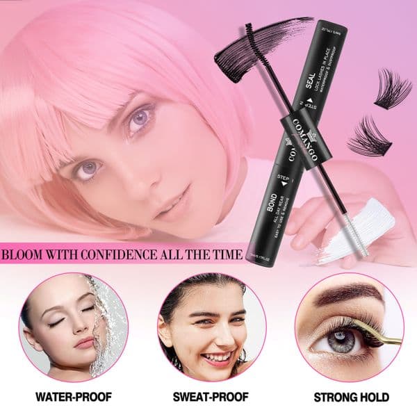 CoMango 10ML Eyelash Bond and Seal for DIY Lash Clusters Long Lasting Lash Glue Hold 48-72 Hours Waterproof Mascara Wand Makeup