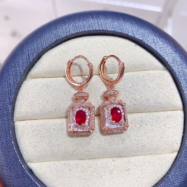 Natural Ruby Stud Earrings 25 Silver Certified 4x6mm Red Gemstone for Girl's Holiday Gift Shipment
