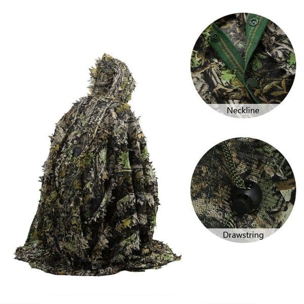 Military Camouflage 3D Leaf Ghillie Suit Training bird watching Hunting Poncho Cloak
