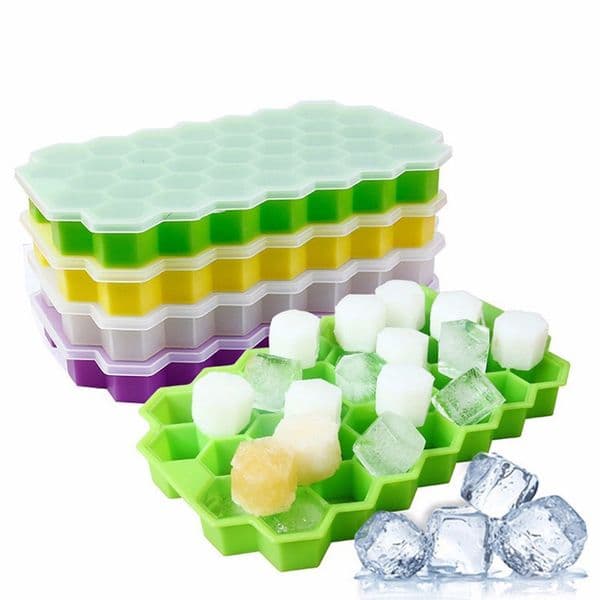 37 Cavity Honeycomb Ice Cube Tray Ice Cube Maker Food Grade Silicones Ice Cream Mould with Lid for Home Bar Whiskey Cocktail
