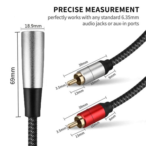 Nku 3Pin XLR Male To Dual RCA Male Y Splitter Insert 2RCA To XLR Stereo Audio Interconnect Cable for Speaker Microphone Mixer