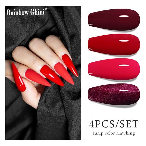 Rainbow Ghini Gel Nail Polish Set 15ml Base Top Coat UV LED Nail Art Gel Semi Permanent Varnish Kit Spring Summer Color 4Pcs Set
