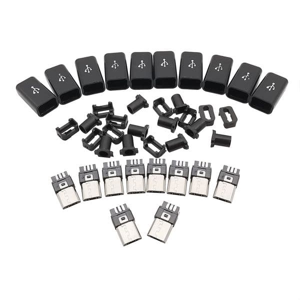 10Pcs 6mm 8mm Micro USB Welding Type Male Plug 5 Pin Connectors 4 in 1 DIY Plugs USB Tail Charging Socket Black White