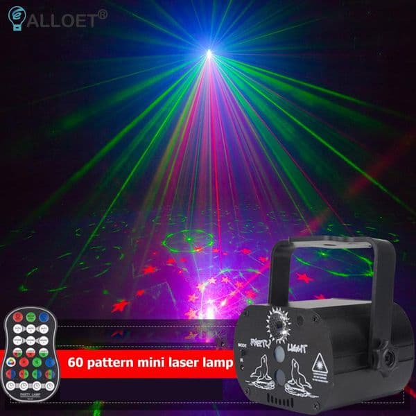 60 Patterns USB Rechargeable Led Laser Projector Lights RGB UV DJ Sound Party Disco Light for Wedding Birthday Party DJ Home
