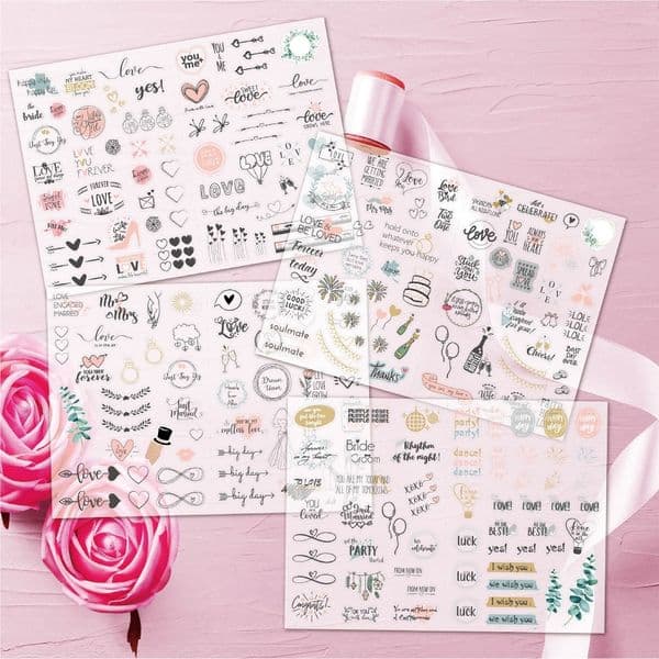 4 Pcs Wedding Planning Stickers Aesthetic Exquisite Engagement Stickers for Laptop Computer Water Bottle Tray Cell Phone