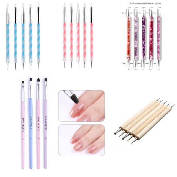 4/5Pcs/Set Dual End Nail Art Dotting Pen Acrylic Drawing Liner Flower Brush Rhinestone Crystal UV Gel Painting Manicure Tool