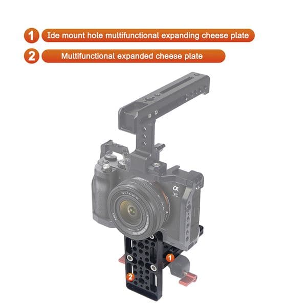 Camera Cheese Mounting Plate Switching Cheese Easy Plate Quick Release Plate w 1/4 3/8 ARRI Cold Shoe for DSLR Camera Cage Rig