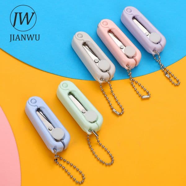JIANWU Creative Mini Portable Folding Scissors Morandi Simple Paper-Cutting Art Tool Stationary Scissors Office School Supplies