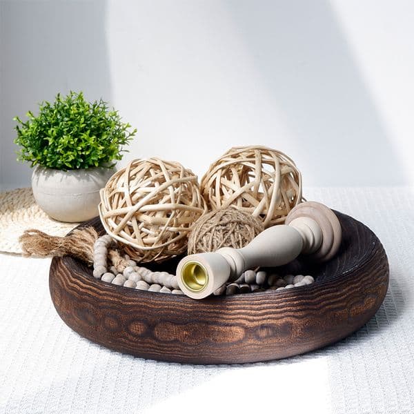 Decorative Wood Bowl, Wooden Dough Bowl of Paulownia Wood, Round Wood Bowls for Home Decor, Rustic Handmade Wooden Bowl