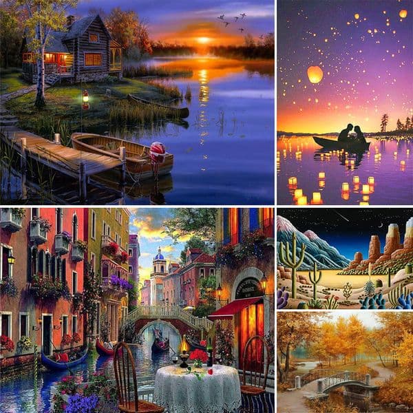 Landscape House Printed Cross Stitch Embroidery Full Kit DMC Threads Handmade Sewing Hobby Craft Counted Different Room Decor