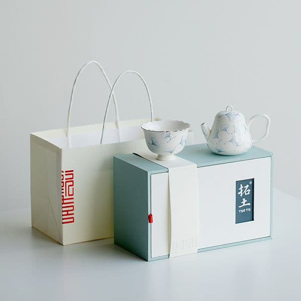 Luxury Pure Hand Painted Ginkgo Leaf Teapot Flower Petal Tea Cup 1 Pot 1 Cup Kettle With Filter Kung Fu Tea Set Hand Gift Box