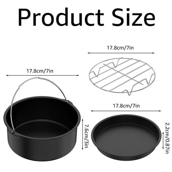 3Pcs Air Fryer Pizza Pan and Cake Barrel 7inch Air Fryer Pizza Pan Nonstick Coating Air Fryer Cake Barrel For 3QT Air Fryer