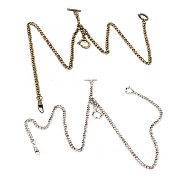 44/65cm Retro Vintage Metal T-bar/O Shape Pocket Watch Chain Link Classic Gold/Silver/Bronze Watch Chain Men Women Gifts