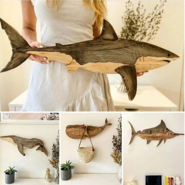 2026 cologne Wooden Sea Fish Decor Statue Whale Figurine Sculpture Ornament Rustic Wall Hanging perfume Decoration For Living Room Bedroom