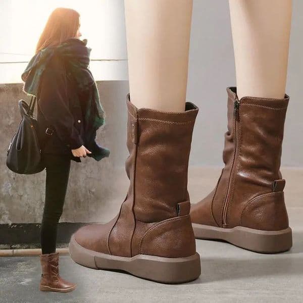 Women Ankle Ladies Shoes Slip on Free shipping 5080 hot Mid Calf Boots Platform Soft PU Leather Long Boot Footwear Woman Fashion Autumn Winter 240629