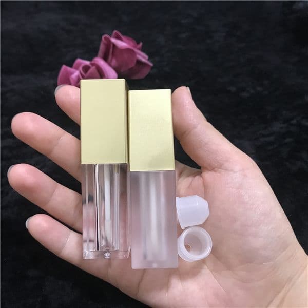 10/15/50pcs 5ML Lip Gloss Wand Tubes Square Frosted Rose Gold Cap Lip Makeup Cosmetic Container Clear Lipgloss Packing Container