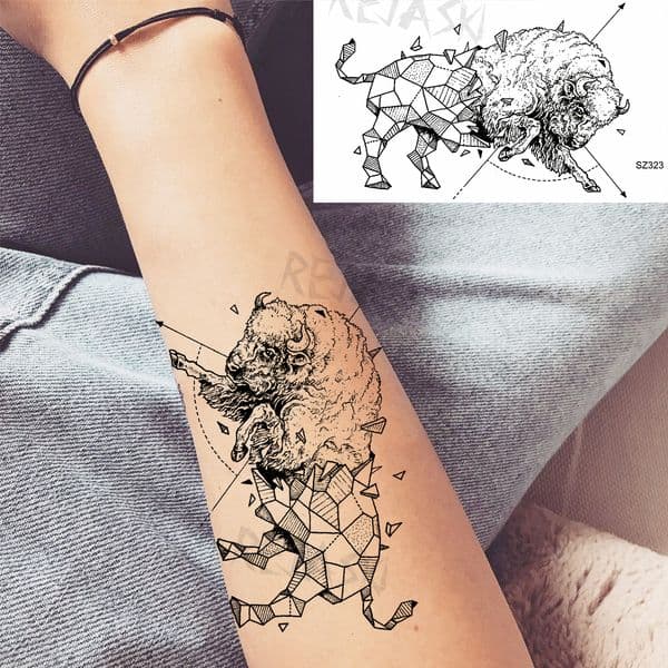 Geometric Cow Temporary Tattoos For Men Adult Spartan Anchor Realistic Black Animal Fake Tattoo Body Art Water Transfer Tatoos