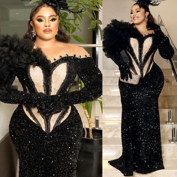 2024 Plus Size Black Mermaid Prom Dresses For Special Occasion Sequined Crystals Evening Formal Party Second Reception Birthday Engagement Gowns Dress ZJ85