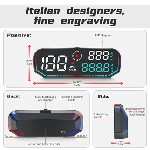 Car GPS HUD Plug and Play Digital Speedometer Fatigue Driving Alarm Smart Speed Alarm Reminder Meter MPH KMH GPS Head Up Display