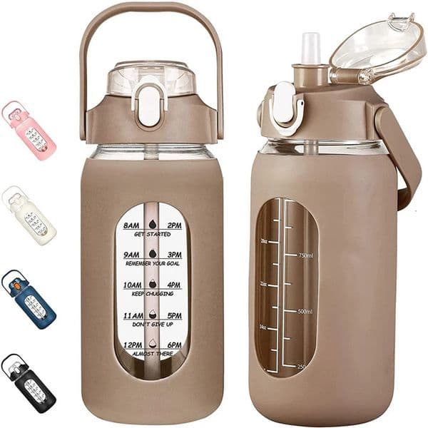 1000ML glass water bottle with straw silicone sleeve and time marker used for gym home office 240930