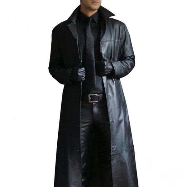 2023 Men Faux Leather Trench Fashion Long Sleeve Autumn Windbreaker Coat Slim Jacket Mens Outwear 240910