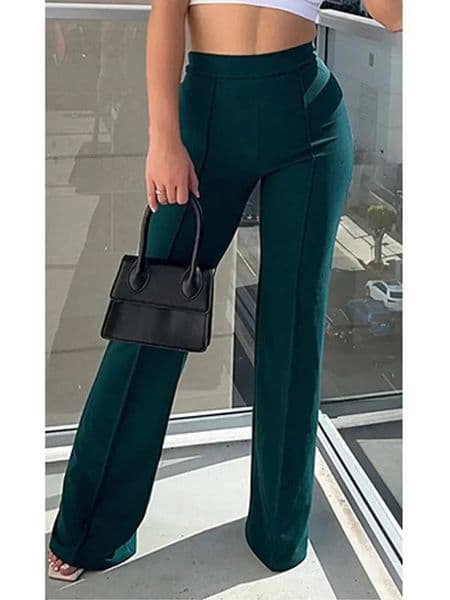 Fashion Solid Slim Flared Pant High Waist OL Ladies Career Long Trousers Female Fall Chic Dropping BellBottom Pants 240924