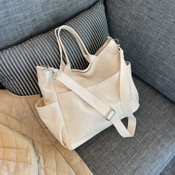 Lazy style canvas large bag Korean version single shoulder horizontal womens simple literature solid color 240926