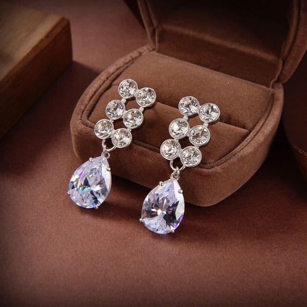 Diamond Crystal Pendant Earrings Exquisite Elegant High Quality European Womens Anniversary Gift Jewelry 240926