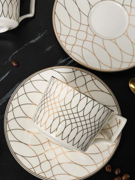 Golden Vertical Pattern European Light y Bone Chinese Gold Plated Coffee Cup and Sauce Set Family Afternoon Tea Water 240927
