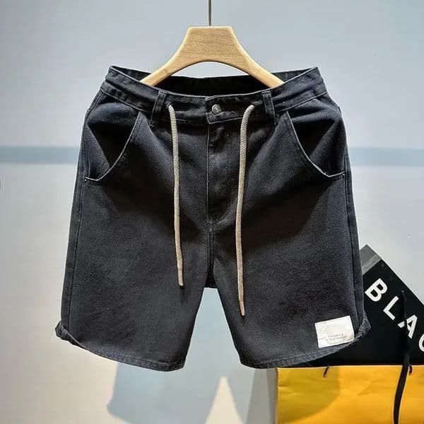 Mens denim shorts with brushed black graphics mens fashion retro Xxxl summer original 240925