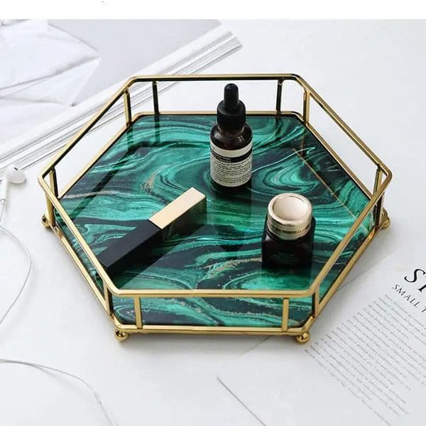 Nordic agate texture storage tray multi style home decoration panel gold mirror panel jewelry display 240924