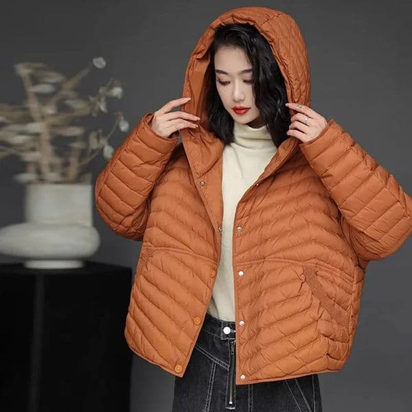 Autumn and Winter Womens Ultra Light White Duck Down Jacket Solid Large Hoodie Batwing 240924