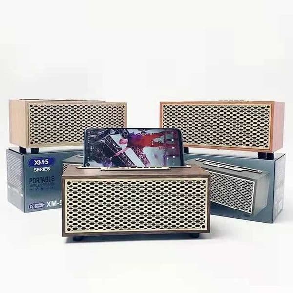 New Arrival FM/FM retro wood grain BT speaker TWS wireless subwoofer portable radio gift stereo phone holder speaker Z240927