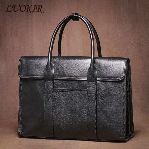 LUOKIR Men's Briefcase Genuine Leather Business Office Computer Bag Casual Travel Handbag File Bags For 14 Inch Laptop