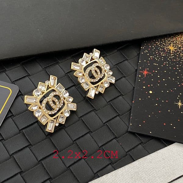 High-end Designer Letter Stud Earring Square inlay Diamond Crystal Real Gold Plated Yellow Copper Stamps Earrings Wedding Party Luxury Jewelry Gifts