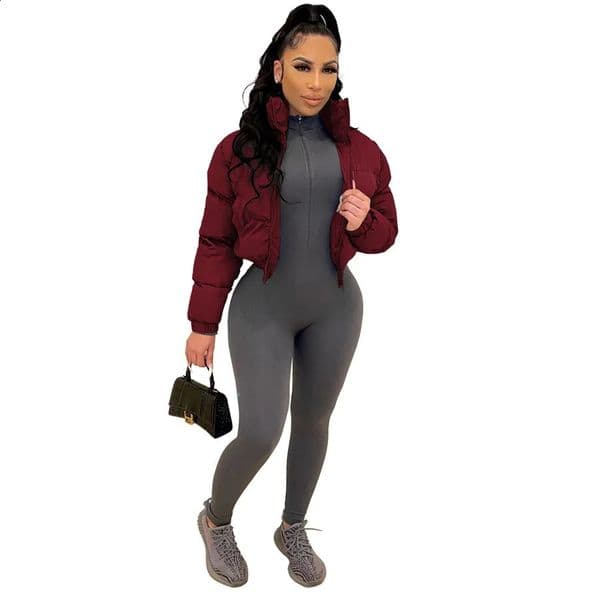 Jackets for Women Autumn Winter Fashin Long Sleeve Zipper Casual Plain O-Neck Daily Crop Puffer Jacket Coat 240930